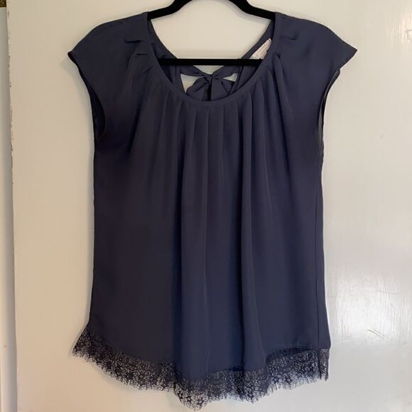 Lauren Conrad bow back eyelash lace gathered top S - Picture 9 of 13